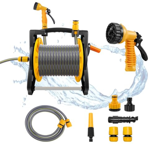 Garden Hose Reel No-Kink Retractable Hose Reel 30M - Only 6.33KG, Fast Rewind System for Effortless Garden Irrigation & Patio Wash