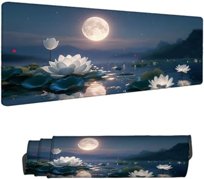 Alfombrilla Ratón XXL 1400 x 600 mm, Luna Gaming Alfombrilla Escritorio, Mouse Pad con Superficie Suave y Base de Antideslizante, Loto Tapete Escritorio Grande, Mousepad para Gaming en Casa H-12947