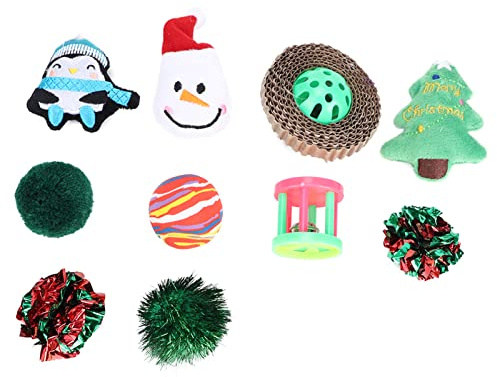 RASTKY Anneau de Noël pour Chat, Boule en Papier, Cloche, Ensemble de Jouets D'entraînement Interactifs pour S'amuser et Jouer avec 10 Pièces en Plastique, Jouet de Noël pour Chat, Idéal pour Les