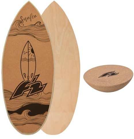 F2 Set Kork Balance Board Flat Shape + Halbkugel Modell wählbar aus Kork für Einsteiger und Profis - Balancetraining, Fitness, Gleichgewicht & Koordination