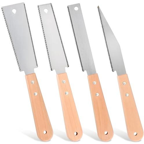 4 PCS Japanese Pull Saw for Woodworking, Double Edge and Flush Cut Hand Saws, Fine Tooth Woodworking Tools for DIY, Furniture Making and Carpentry Projects, Complete Small Hand Saw Kit