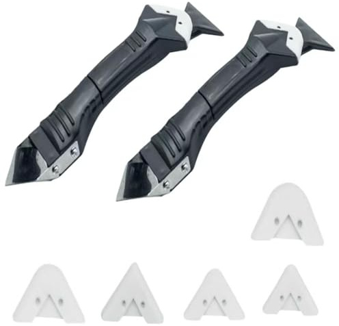 FUyanen 2 Pieza Espátula para Silicona 5 En 1,Kit de Herramientas Selladoras de Silicona,5 Cabezales Intercambiables para Eliminar y Alisar Sellador en Cocina Baño Suelo Ventana