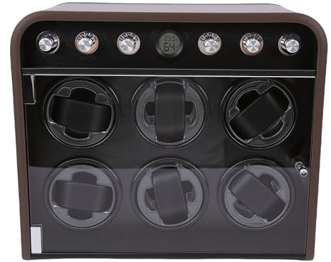 MENDUNER Caja de Cuerda Silenciosa para 6 Relojes |Rotador de 5 Modos con Luz LED para Relojes Automáticos