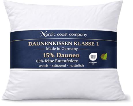 Nordic Coast® federkissen 40x40 cm 250g – Kissen 40x40 Füllung Sofakissen – Kissenfüllung | Innenkissen | Füllkissen – 85% Federn & 15% Münsterländer Landdaunen – Made in Germany – Oeko-TEX
