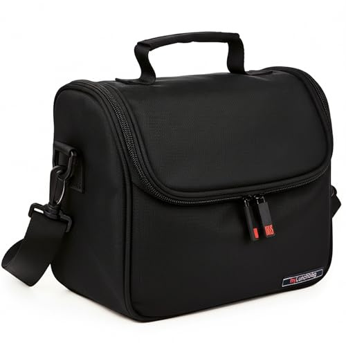 Iris Barcelona - Case Lunch Bag, Bolsa Térmica Porta Alimentos con Tapa en Portón con Cierre de Cremallera y Acceso Superior, Asa de Mano y Cinta Bandolera, 24 x 15,5 x 20 cm 5,5 l Negro