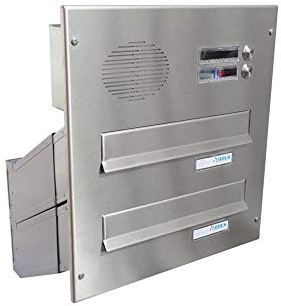 D-041 2er Edelstahl Mauerdurchwurf Briefkasten mit 2 Klingeln & Sprechsieb (Tiefe: 23-38 cm) - LETTERBOX24.de