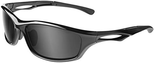 Balinco Polariserade sportglasögon Solglasögon Cykelglasögon med UV400-skydd för män och kvinnor Körning Löpning Cykling Fiske Golf (Glossy Black - Smoke)