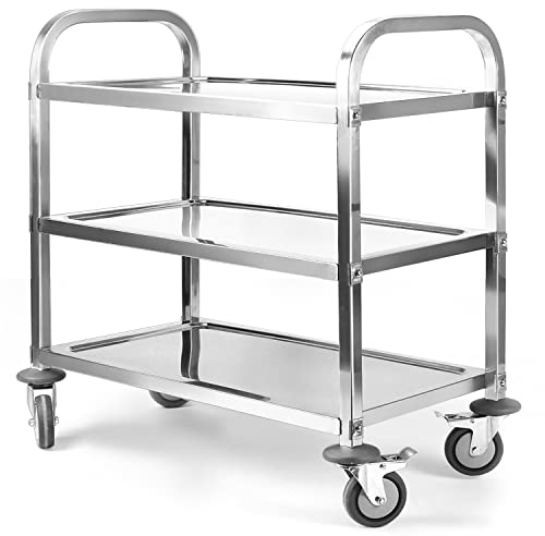 ybaymy 3 Tier Stainless Steel Trolley 750x400x835mm Kitchen Utility Cart Catering Storage Trolley with Locking Wheels for Kitchen,Hotels,Restaurants