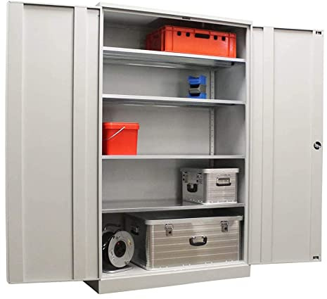 Schrank & Stuhl Werkzeugschrank Koloss – Werkstattschrank/Stahlschrank mit 4 höhenverstellbaren, vollverzinkten Fachböden, 195x120x60 cm (HxBxT), Grau
