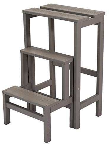 TOMAINO - Scaletta 3 Gradini Ribaltabile In Legno GIULIETTA - Scaletta Pieghevole con Sgabello Richiudibile per Casa, Ufficio - Scala 3 Gradini Salvaspazio Tortora