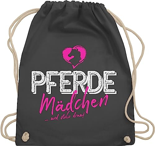 Turnbeutel Rucksack - Pferde - Taschen - Pferdemädchen und stolz drauf - Unisize - Dunkelgrau - reiterzubehör stalltasche pferd pferdeliebhaber pferdefan beutel geschenke für reiter mädchen