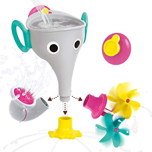 Yookidoo FunEleFun Fill ’N’ Sprinkle Badespielzeug – Elefantenrüssel-Trichter mit 3 austauschbaren Aufsätzen zum Drehen, Spritzen & Sprühen – Fördert STEM-Lernen (Grey)