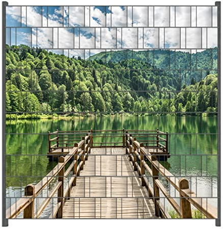 Wallario Zaun Sichtschutz Windschutz für EIN- und Doppelstabmattenzäune in der Größe Breite 2,00m x Höhe 2,00m, Motiv: Steg am See in den Bergen