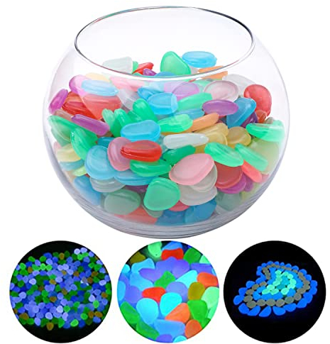 Piedras Luminosas 200 Piezas Piedras Luminosas de Colores Piedras Decorativas Guijarros Luminosos Piedras de Jardín para Acuario, Jardín, Pasarelas, Decoración de Exteriores (Color Mezclado)