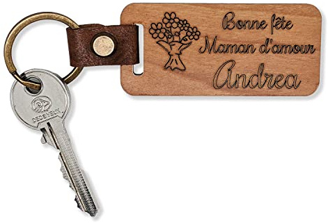 Porte clé personnalisable en bois avec un texte et une image. Un cadeau original et unique à offrir pour faire passer un message Marron