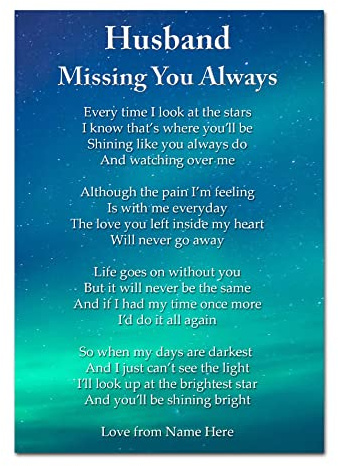 Personalised Missing You Always Husband Memorial Card Funeral Graveside Poem & Stake F543, Multicolor, 148mm x 105mm