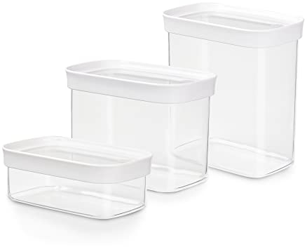 Emsa Optima 3-teiliges Trockenvorratsdosen-Set, 0,45, 1, 1,6 Liter, rechteckig, 100 Prozent sicher, hygienisch, platzeffizient, Frischedichtung, transparentes Design, Schnappverschluss, N1142700