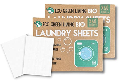Eco Green Living Laundry Sheets, Hypoallergenic, Fragrance Free Washing Detergent Sheets for Machines and Hand Washing, Tough on Stains, Gentle on Clothes 120 Sheets