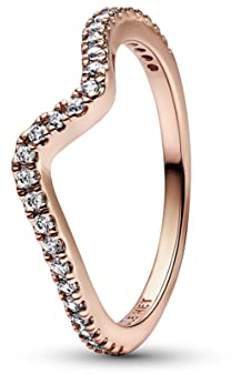 PANDORA Timeless - Anello Onda, placcato in oro rosa 14k, con pietre di zirconia cubica incolori