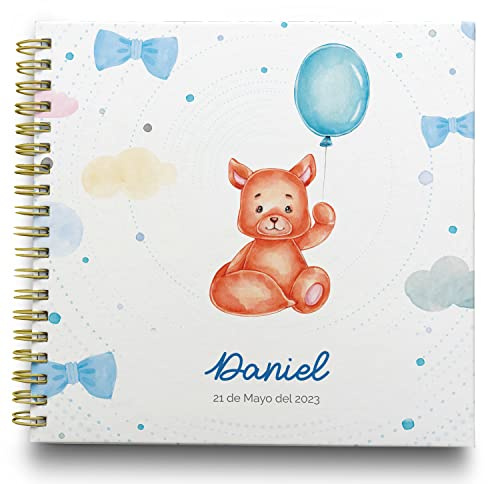 Libro de Firmas Bautizo Niño Personalizado - Libro de Firmas Tamaño 25 x 21 cm. Personalización del Álbum en Portada Foto y Nombre - 60 Páginas Impresas a Color. ONEPERSONAL (Libro bautizo niño s)