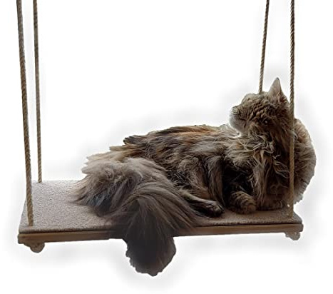 CapriCorner Katzen Fensterliege, kein Herunterfallen Dank Sisalseile, Holz statt Plastik - Neuer Fensterplatz (Grau)