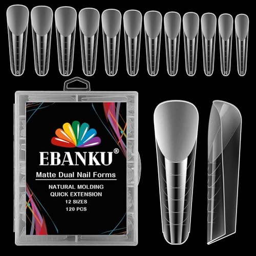 EBANKU 120PCS Klare Matte Dual Nail System Form Mould Acryl Sarg Nagel Erweiterung Tipps Nail Art Maniküre Werkzeuge 12 Größen mit Skala