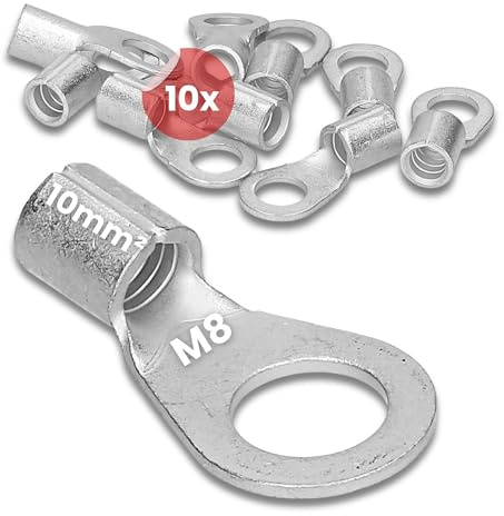 Kalitec 10x Quetschkabelschuh 10mm² M8 - Ringkabelschuh Unisolierte Q-Serie | DIN 46234 Kabelverbinder aus Elektrolyt-Kupfer - Dornpressung für mehr-, fein- und feinstdrähtige Leiter - 10er Set