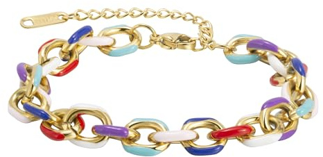 Joo&Rind Bracelet Femme Or Acier inoxydable Bracelet Chaîne Réglable Hypoallergénique Fille Femme Bijoux Cadeaux pour Les Fêtes(Bracelet de peinture à l’huile)