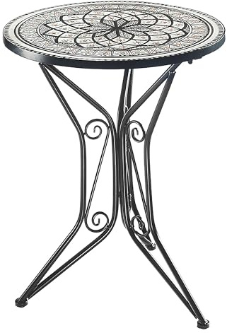 Kobolo Gartentisch Mediterran mit Platte in Mosaikoptik Höhe 68 cm Grau