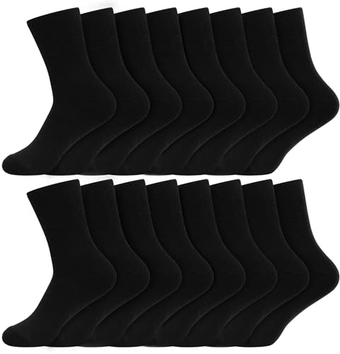 HYCLES Mens Black Socks Cotton Socks for Men and Women 8 Pairs Soft and Breathable Socks for Office, Business and Casual UK Size 9-11