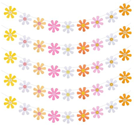 FSSTUD 50 guirnaldas de papel de margaritas, pancartas de flores coloridas, girasol, fiesta de cumpleaños, guirnalda de flores de papel, pancarta colgante floral, lindas decoraciones de guirnalda de