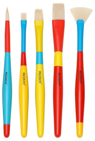 MEEDEN Paint Brushes Set for Kids: Brush Set for Toddlers 5 Pcs | Round Flat & Fan Kids Paint Brush Set for Preschool - Paintbrushes for Acrylic & Washable - Paint Art Supplies for Painters