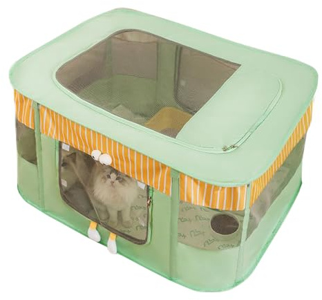 Faltbarer Laufstall für Haustiere, tragbarer Hundekäfig, Welpenlaufstall, Katzenlaufstall, Indoor/Outdoor, Pop-Up-Haustier-Zelt, Zaun (M, Grün)