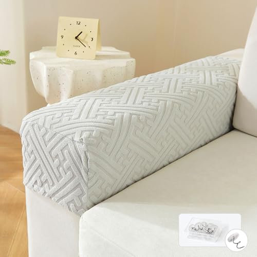 Fansu Funda Reposabrazos Sofa, 1 Par de Protector de Reposabrazos Sofa Funda para Brazos de Sofa Antimanchas Funda, Elástica Reposabrazos Sillon para Sofá Silla (Gris Claro)
