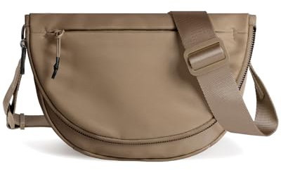 MEISEY Crescent Moon Bag for Women and Men, Fashion Medium Nylon Folding Crescent Moon Single Shoulder Bag with Adjustable Strap, Suitable for Exercise/Running/Hiking/Daily Travel/Work (Coffee)