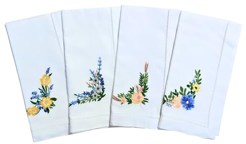 HCRAFT Bestickte Baumwoll-Tischservietten, Stoffservietten, 45,7 x 45,7 cm, Blumenmuster, quadratischer Stoff, Esszimmer, Servietten, maschinenwaschbar, Weihnachtsservietten, tolle Geschenkideen