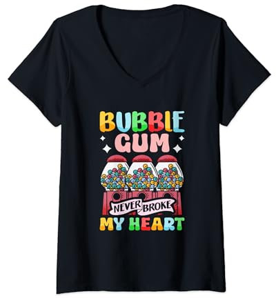 Womens Bubble Gum Broke My Heart Candy Vending Machine Gumball V-Neck T-Shirt