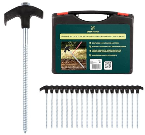 Green Haven Screw Tent Pegs - 20 Pack Heavy Duty Galvanized with Storage Box – Rustproof, Ultimate Strength for Hard Ground, Camping, Tents, Gazebos
