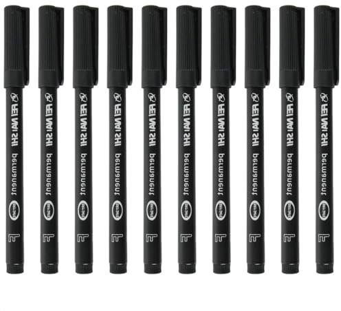 10 Pcs Fine Point Black Permanent Marker Pens Marker Pen Quick Drying & Waterproof Pen Set for Doodling, Marking on Plastic Wood Metal Glass Ideal for Office School Arts & Crafts Supplies (0.6mm)