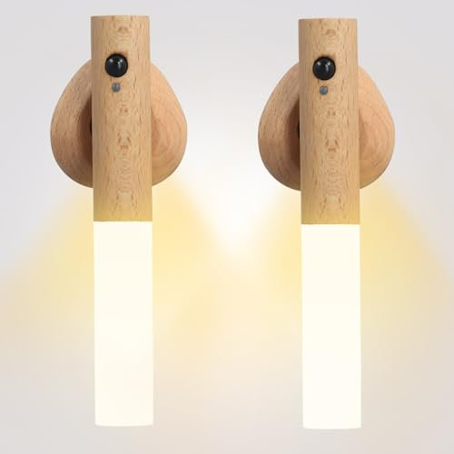 Motion Sensor Night Light, 2PCS Magnetic Cordless Wall Lights, Rechargeable Wall Lights Wall Mounted Torch Lights, Removable Motion Sensor Night Light for Bedroom Living Room Hallway Stairway (01)