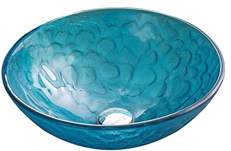 HXZJUIKL Lavandino da appoggio per Bagno Blu Moderno in Vetro temperato lavabo da appoggio Rotondo per Bagno lavabo da appoggio con piletta di Scarico Set lavabo +,Set lavello
