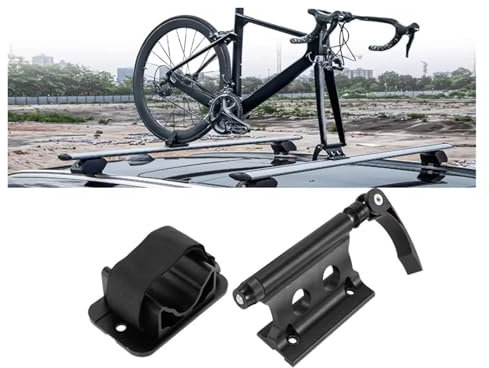 Transversales Porte-Bagage Fourche Avant Vélo Universel + Support Roue Arrière Support Fourche Aluminium Support Toit À Dégagement Rapide Rangement Vélo sur Le Toit Toit Railing