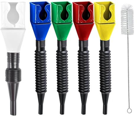 6Pcs Set Flexible Wide-Mouth Funnel with Built-In Filter, Including 1 Cleaning Brush, Snap Fit Car, Oil Funnel for Car, Collapsible Silicone Fuel Funnel for Adblue, Household, and Outdoor Use