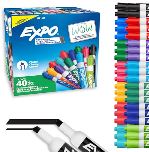 EXPO Dry Erase Markers, Low Odor Ink, Assorted Fashion Colors, Chisel Tip, 40 Count - Whiteboard, Essential Supplies for Office, School, Classroom, Teachers