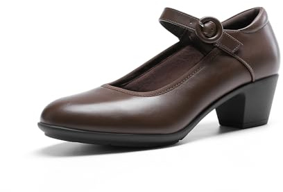 DREAM PAIRS Mary Jane Chaussures à talons bas et épais pour femme - Escarpins confortables - Pour le travail et les affaires, marron, 39 EU