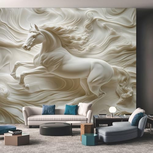 Generisch Fototapete Vlies Tapete 3D Relief Pferd Fototapeten Vliestapete Tapeten Moderne Wandtapete, Wohnzimmer, Flur, TV Hintergrund Wandtapete Poster Bilder Wand Deko, 300 x 210cm (B×H) &KUM549