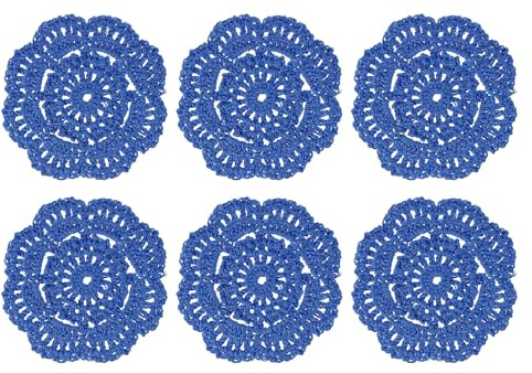 sourcing map 6 centrini all'uncinetto fatti a mano, 10,2 cm, tovagliette rotonde in tessuto, sottobicchieri in pizzo, per artigianato, uso quotidiano, festival, decorazione della casa, blu scuro