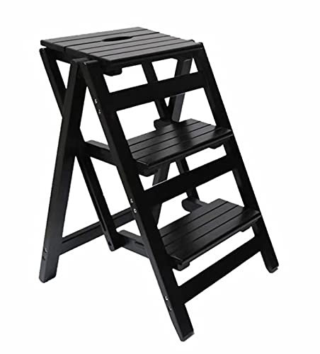 GAOXIONG Klappbarer Tritthocker, 3-stufige Holzleitern, kleine Fußhocker, klappbare Trittleiter aus Holz für den Innenbereich, tragbare Schuhbank/Blumenständer, Stufen