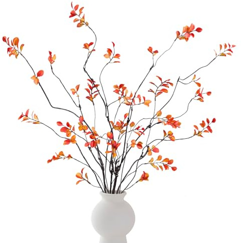 ZOCOYUU 4 Stück Künstliche Ficus-Zweige, künstliche Eukalyptusstiele, 95cm/35.4 künstliche Pflanzen, Olivenbaum für Heimdekoration, Tische, Vasen, Gartendekoration (4 Stück künstliche rote Stiele