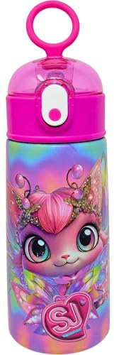Borraccia Termica Con Cannuccia Bambini 460ml, Per Seven Sj Fan, Tema Animali, Acciaio Inox, Senza BPA, Bottiglia Acqua, Scuola e Tempo Libero (Gattino)